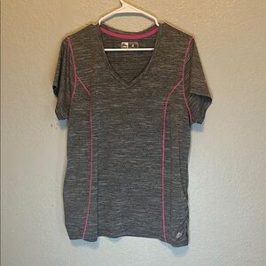 Gray and Pink Women's V-Neck Top